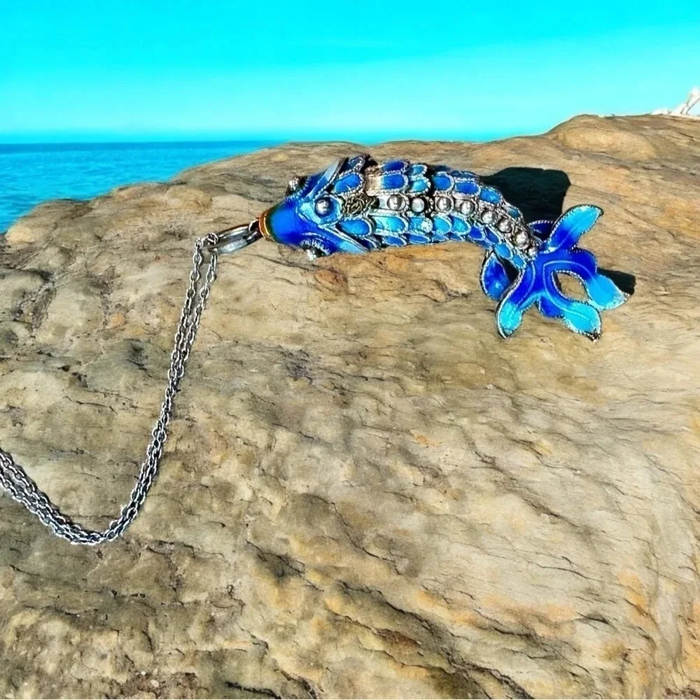 Vintage Sterling Silver & Enamel Koi Pendant / Charm - Picture 5 of 8